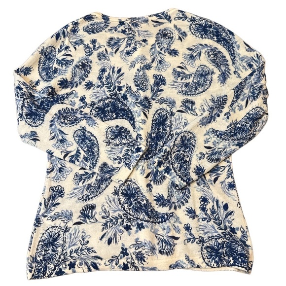 Women’s Garnet Hill Merino Wool Printed Cardigan, white & blue size xs - Picture 4 of 5